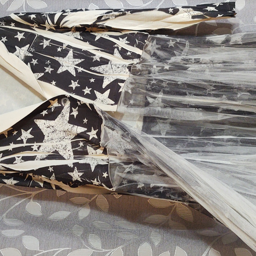 Origami Star-Print Tulle Duster Cardigen size XL - Picture 5 of 10